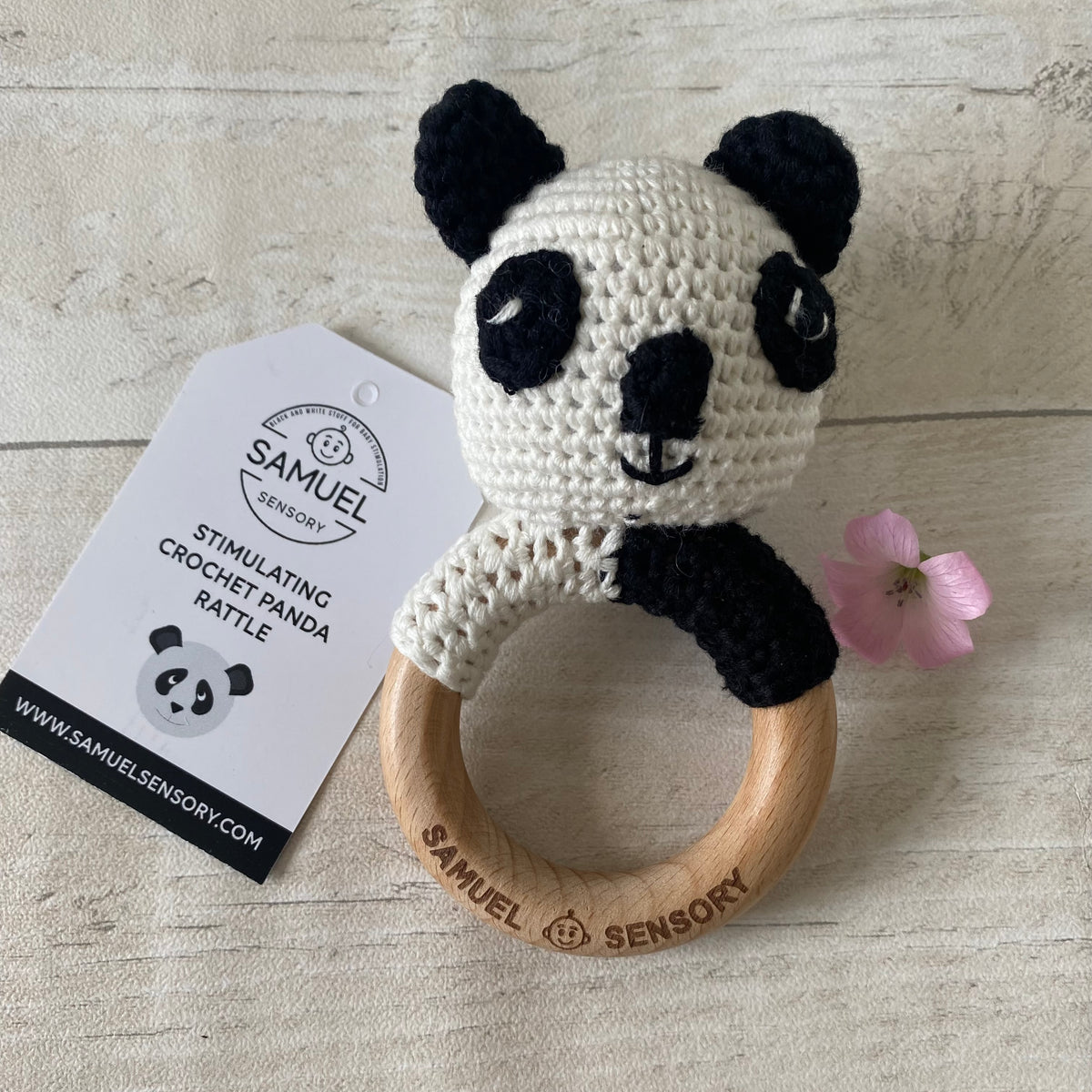 Black & White Crochet Panda Rattle | High-Contrast Sensory Toy – Samuel ...