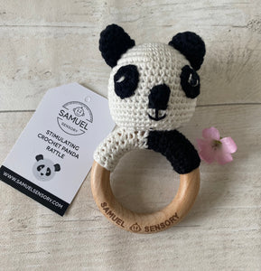 Stimulating Black & White Crochet Panda Rattle